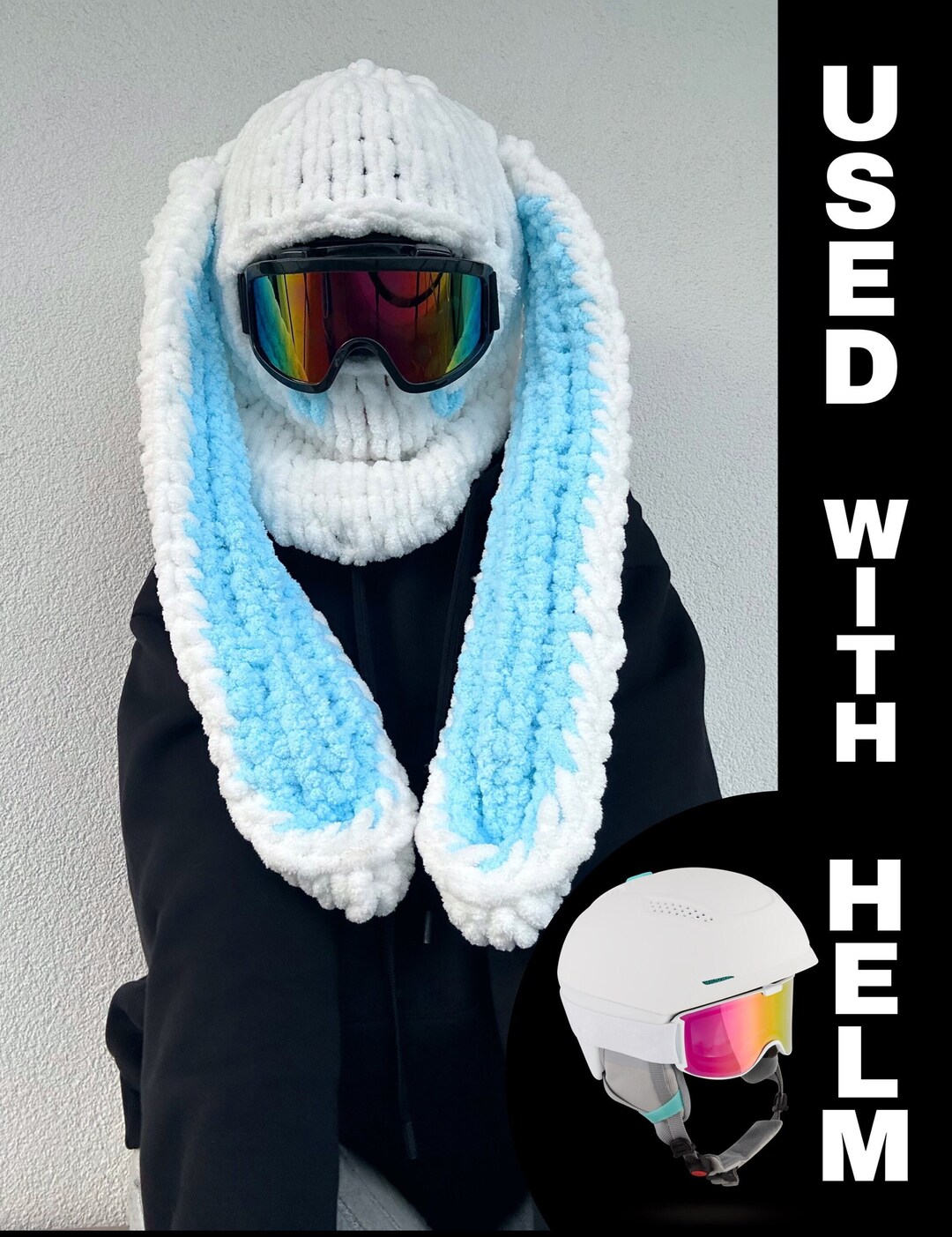 Bunny Ear Helmet Balaclava, Ski Helmet Mask, Ski Helmet Protector