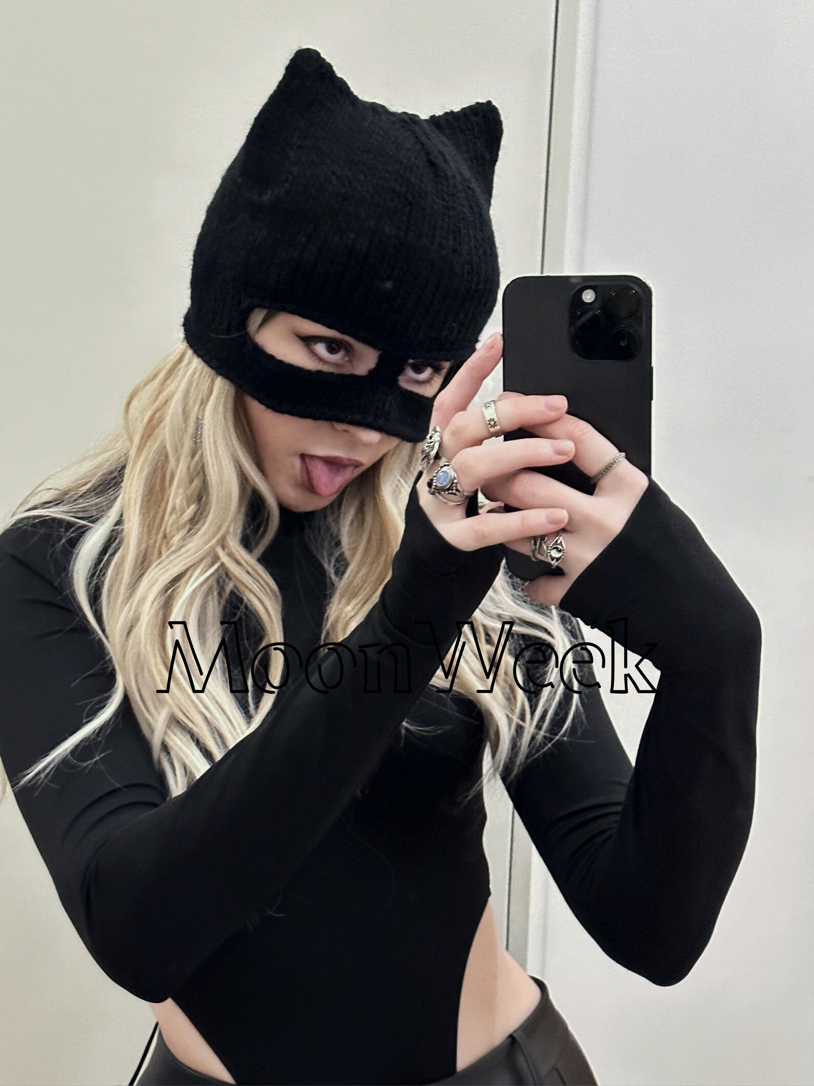 Cat Hat Catwoman Mask With Ears Black Knitted Winted Hat Etsy