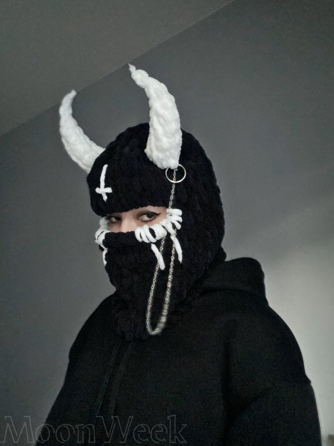 Devil Balaclava, Balaclava With Horns, Knitted Hat, Devil Horns Hat