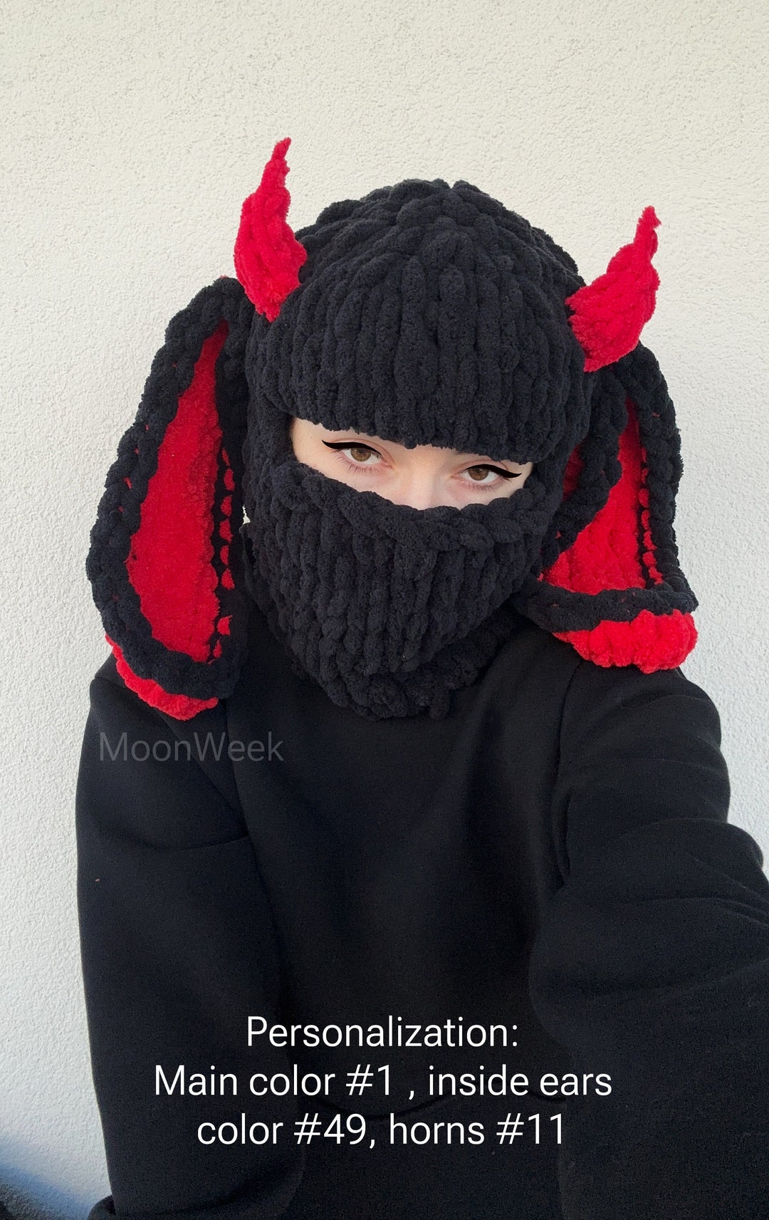 Devil Bunny Horns Hat, Scary Mask, Balaclava Mask, Ski Mask With Horns ...