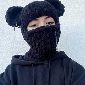 Festival hat Knitted Bear Ears, burning man Hand Crochet Bear Ears Beanie, Baclava bear ear, Beanie Ski Mask, Teddy bear balaclava mask zdjęcie 10