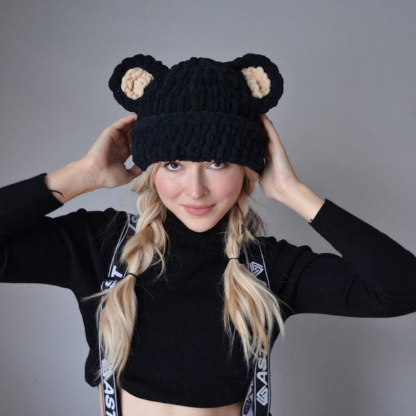 Bear Winter hat  , beanie with bear ears,  knitted hat with ears,  Christmas gift