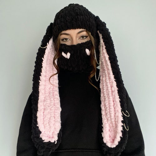Hand Knitted Balaclava With Bunny Ears Crochet Face Ski Mask Etsy