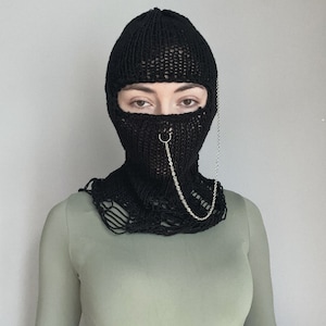 Knit balaclava , Light and snappy hat , Beanie , Handmade Distressed Knitted Balaclava Face Mask Knit Ski Mask image 4