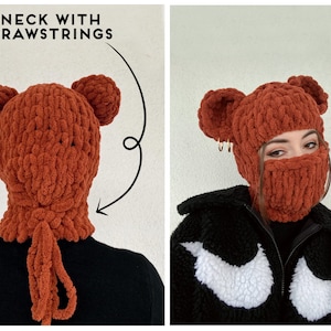 Festival hat Knitted Bear Ears, burning man Hand Crochet Bear Ears Beanie, Baclava bear ear, Beanie Ski Mask, Teddy bear balaclava mask zdjęcie 2