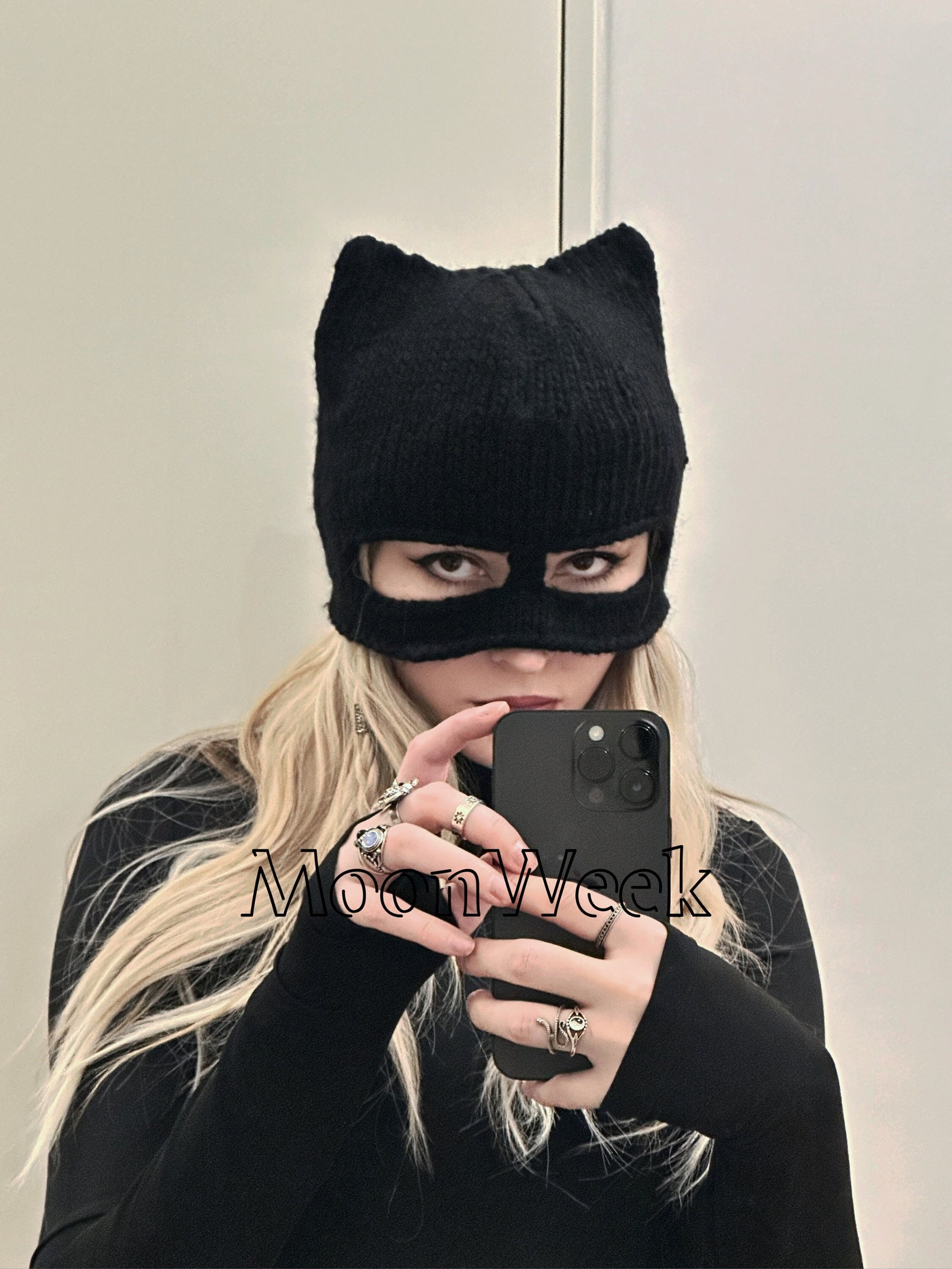 Cat Hat Catwoman Mask With Ears Black Knitted Winted Hat Etsy