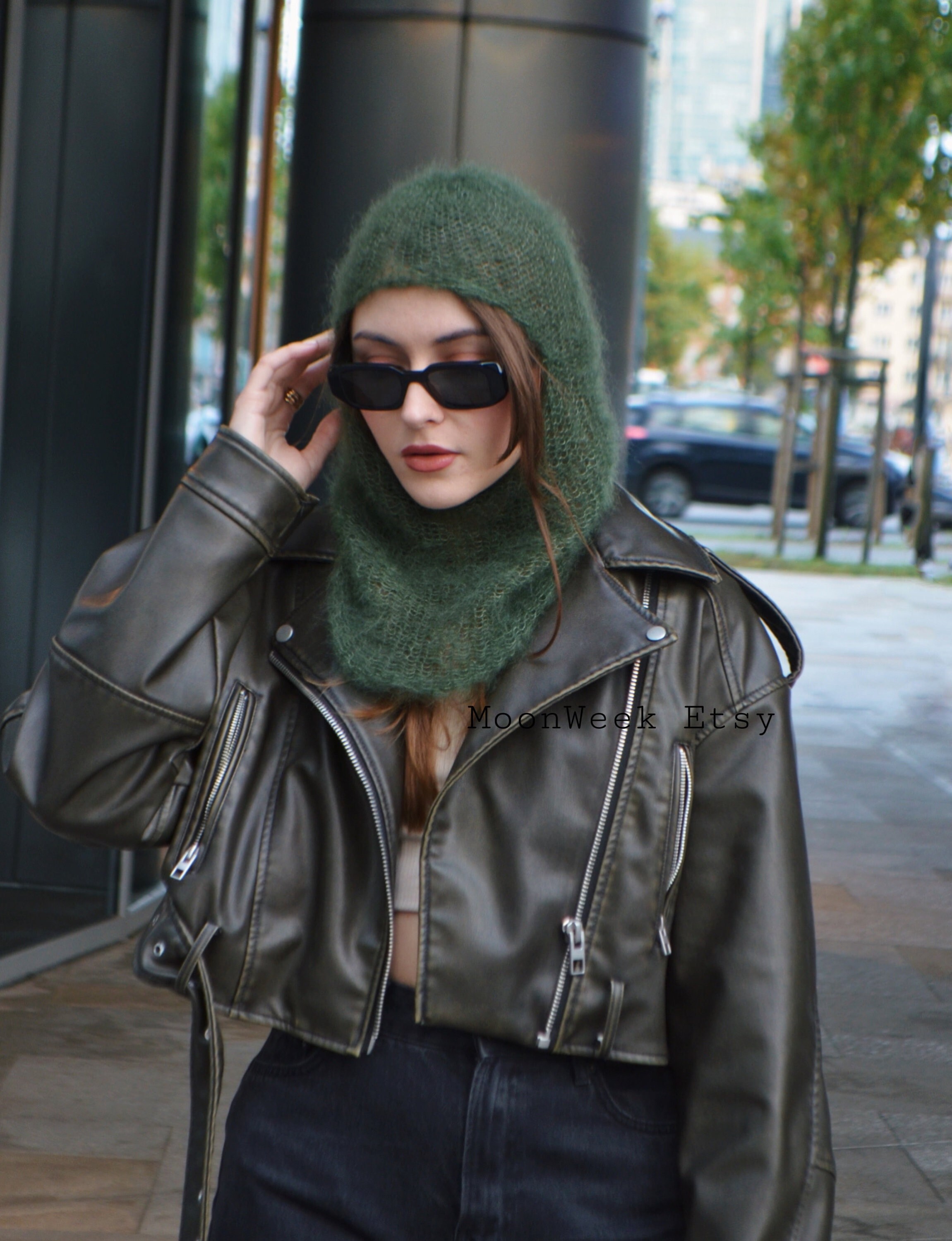 Mesh balaclava , Hood green , Face covering knitted mesh balaclava  , moher Face Mask  , shild mask , Knit accessories,  Trend 2023