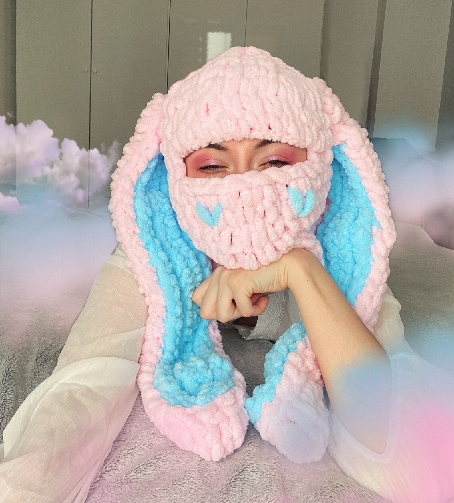 Knitted Balaclava With Bunny Ears Bunny Ski Mask Balaclava Etsy