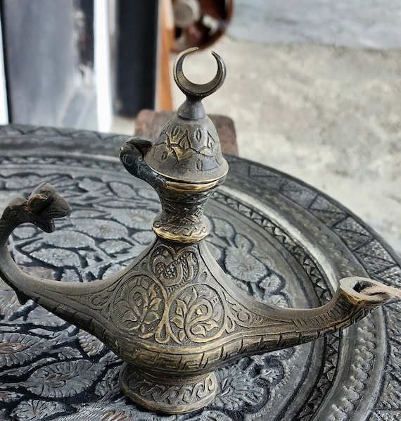 Aladdin Antique Lamp, Brass, Genie Lamp, Vintage Oil Lamp, Oriental Brass,miniature,  Oil Lamp Burner, Lamps 