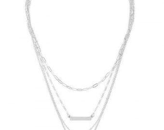 Rhodium 4 layer necklace bar silver shiny neckline