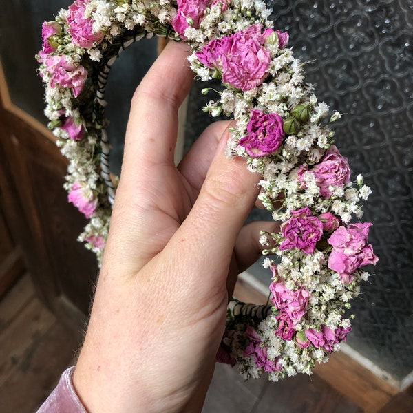 Blumenkranz Kopfschmuck getrocknet handgemachter zarter Trockenblumenkranz Floristik Blumenkunst Boho Hippie