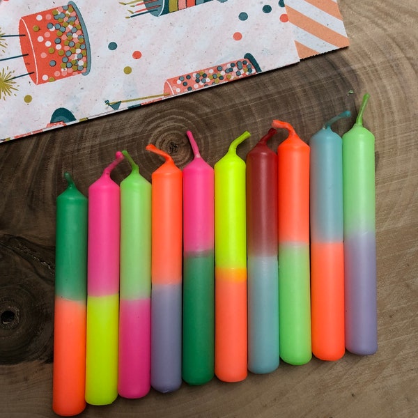 Kunterbuntes Geburtstagskerzen Set handgefärbt neon pastell Kindergeburtstag Christbaumkerzen