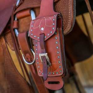 ウエスタンサドル用ハンドメイドレザーバックシンチフォンケース