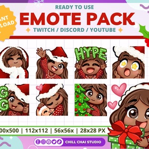 Christmas Chibi Girl Twitch Emotes: Cozy Brown Hair Pack (Digital Download)