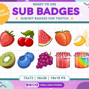 Rainbow Fruit Jam Sub Badges: Kawaii Chibi Twitch Badges (Digital Download)