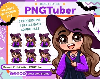 Kawaii Witch PNGTuber: 7 Expressions, Chibi Vtuber Model (Digital Download)