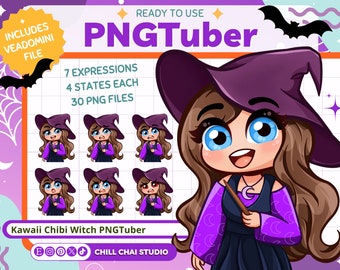 Bruja PNGTuber: Modelo Vtuber Kawaii Chibi para Twitch/YouTube (Descarga digital)