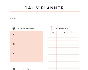 Daily planner, to do list, minimal, printable planner, instant download, productivity planner, editable planner