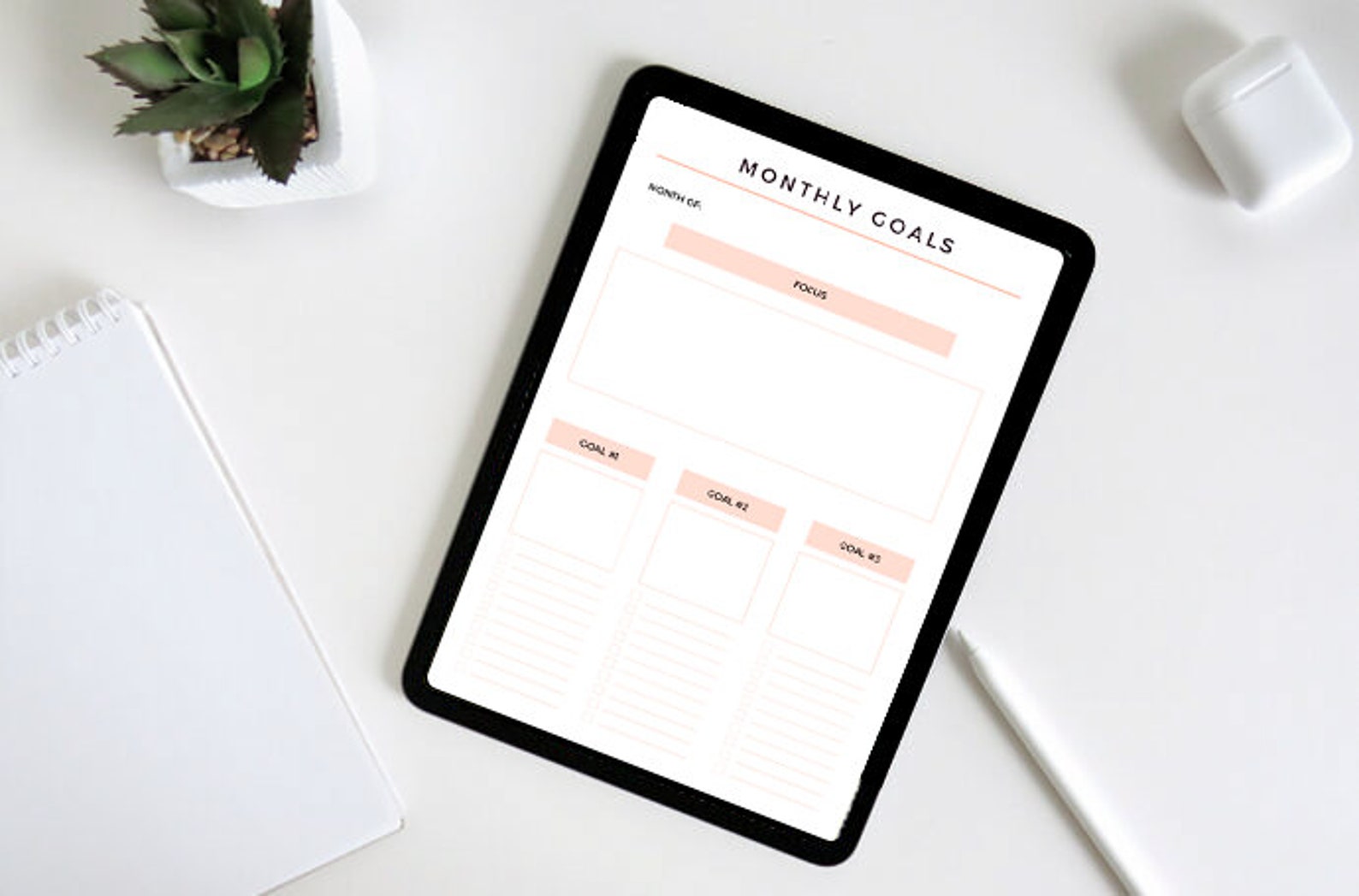 Monthly Goals List, Goals, Minimal, Printable Planner, Instant Download ...