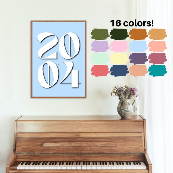 2004 Y2K Year Art Print / Printable Digital Personalized Wall Art for Birth Year / Pastel Preppy Colors for Dorm Room Customizable