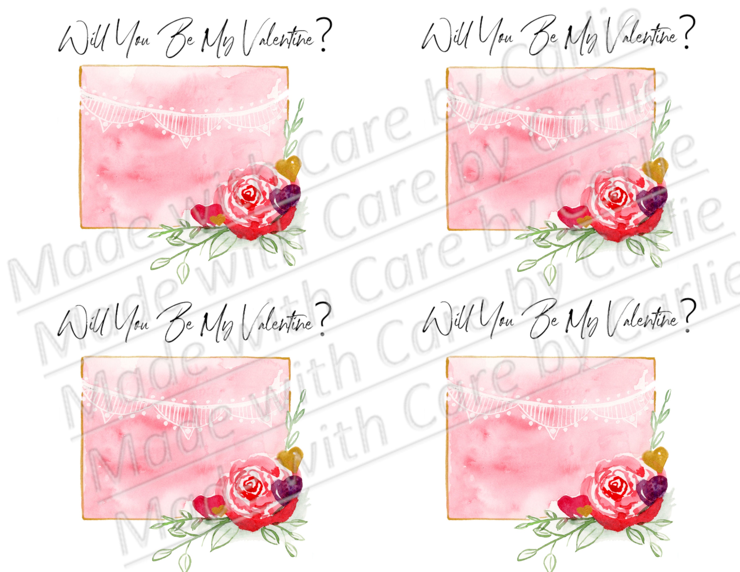 Handmade Watercolors Valentine's Day Set 4 Color Set & 4 Blank Watercolor  Postcards With Envelopes Magenta, Vermillion, Violet 