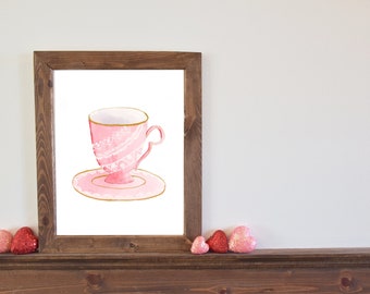 San Valentino tazza da tè acquerello digitale download stampa