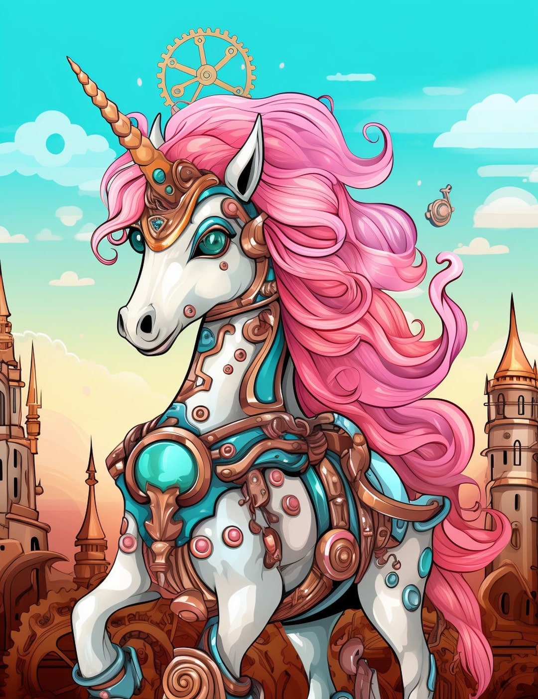 Steampunk Unicorn Coloring Pages - Etsy