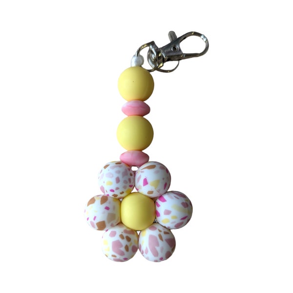 Yellow - Beaded Fabart Flower Keychain 24