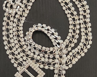 Vintage Rhinestone Belt Clear Stones Gold Tone Mesh  display picture 2