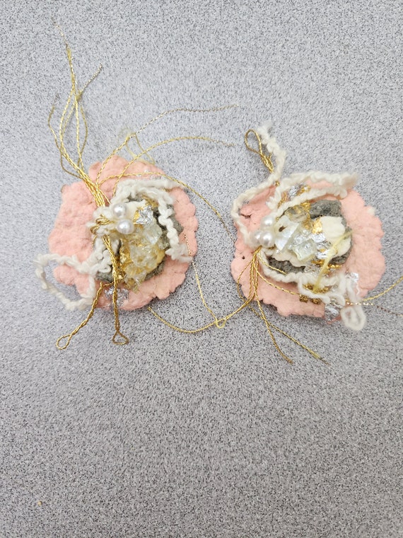 Handmade Paper Collage Pink and White Earrings