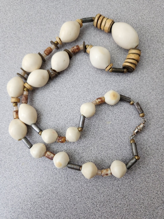 Vintage seed, wood and metal beaded necklace