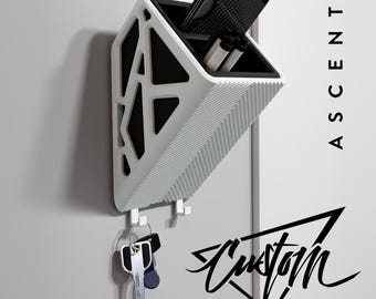 3D Printed Wall Organizer with Key Hooks - ASCENT Organizer - Modern Entryway Storage