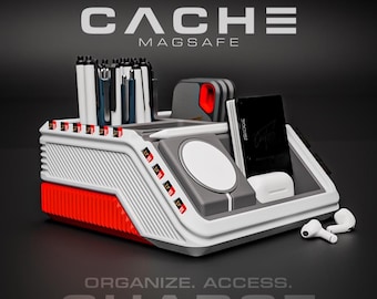 MagSafe Desk Organizer | iPhone Charging Stand | SD Cards, AirPods, Wallet & Pen Organizer