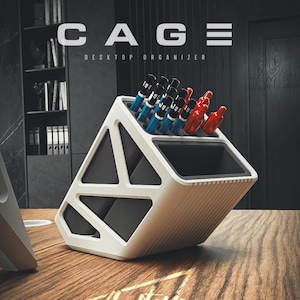 3D Printed Desk Organizer: Modern Workspace Pencil, Pen & SD Card Holder image 4