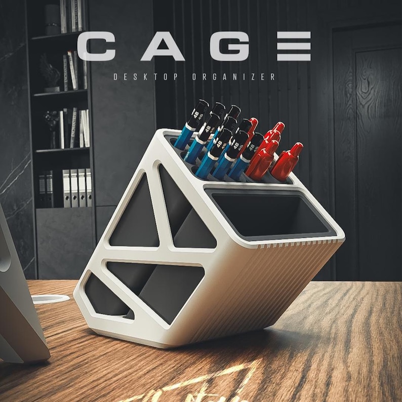 3D Printed Desk Organizer: Modern Workspace Pencil, Pen & SD Card Holder image 4