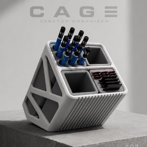 3D Printed Desk Organizer: Modern Workspace Pencil, Pen & SD Card Holder image 2