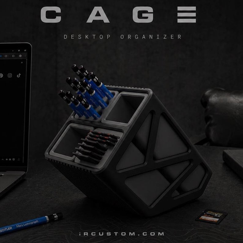 3D Printed Desk Organizer: Modern Workspace Pencil, Pen & SD Card Holder image 5