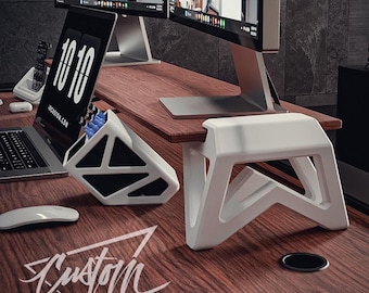 RISE Monitor Stand – Complete Set with 3D-Printed Legs + Hardwood or Richlite Top