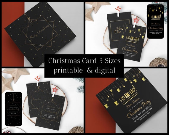 Black Christmas Party Invitation Card Bundle Customize - Etsy