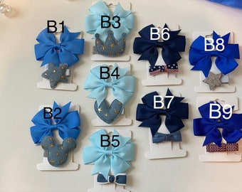 SET of Two: Blue Bow and Hair Clip, Baby Toddler Hair Bows Clips, Baby Girl Bows, Hair Clips, Toddler bows, Small Bow's.