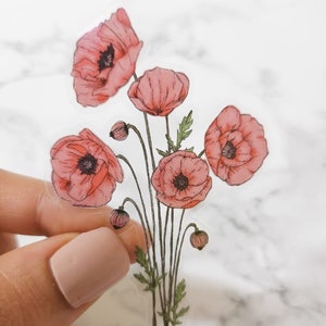 Poppy Watercolor Flower Sticker, Clear, 3 x 2in