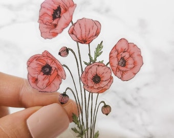 Poppy Watercolor Flower Sticker, Clear, 3 x 2in