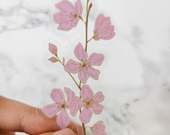 Cherry Blossom Sticker, Clear, 3 x 1.5in