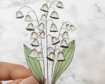 Lily of the Valley Watercolor Flower Sticker, Clear, 3 x 2.1in