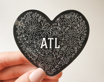 Autocollant Coeur d'Atlanta, Vinyle, 3 x 3 po | Coeur floral noir