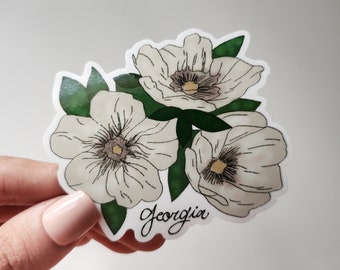 Autocollant de fleur de Géorgie, vinyle, 3 x 3 po | Rose Cherokee