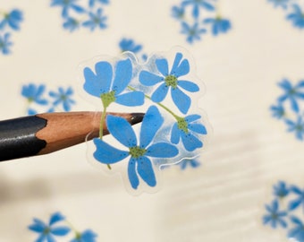 Mini Blaue Blumen, 5er Pack, Aquarell Blumen Aufkleber, durchsichtig, 50x30 cm