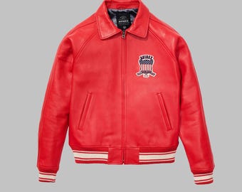 Handmade Avirex Leather Jacket, Avirex Bomber Flight Jacket, Mens Varisty Jacket, Genuine Leather Avirex Leather Jacket for him