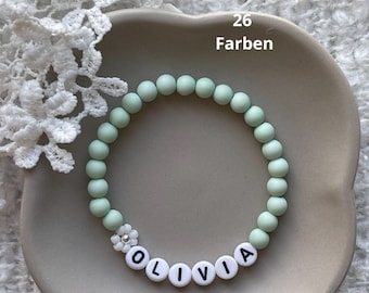 Kinderarmband mit Name Blume • 26 Farben • Namensarmband • Daisy Gold Silber • personalisiertes Babyarmband • Armband mit Namen • heyperla