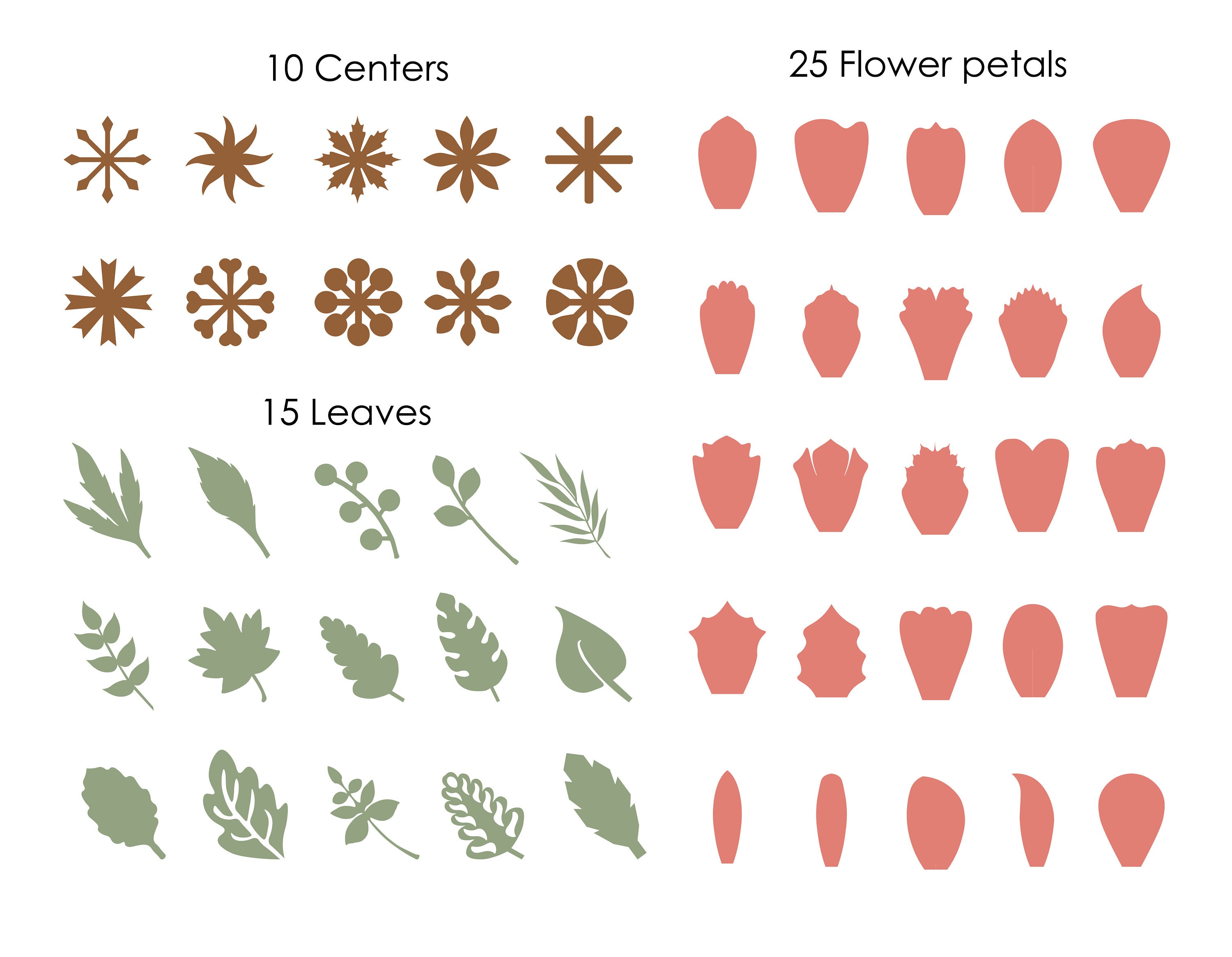 Flower Base Examples Paper Flowers, SVG Paper Flower TEMPLATES, SET of Petals, Bases ...